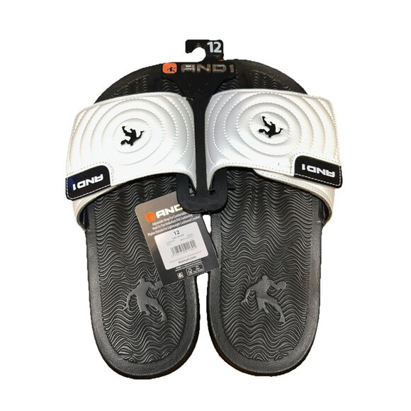AND1 Men’s Athletic Adjustable Swirl Slide Sandals White Size 12 - Picture 1 of 4